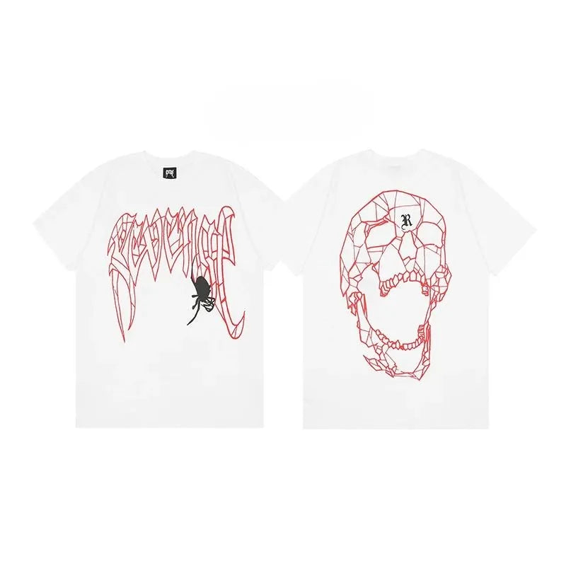 2025 REVENGE Style Fashion Alphabet Keel Smoke Skull Rap XX High Street American Short Sleeve T-shirt High Quality Luxury Brand