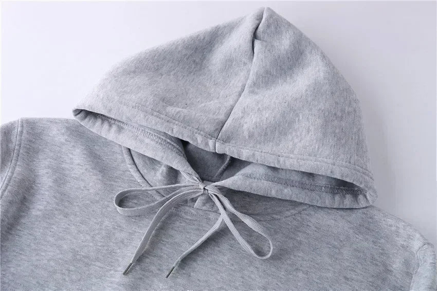 Autumn and Winter Men's Loose Big V Printed Hoodie Casual Solid Color Warm Fleece Hooded Sweatshirt Autumn and Winter Top