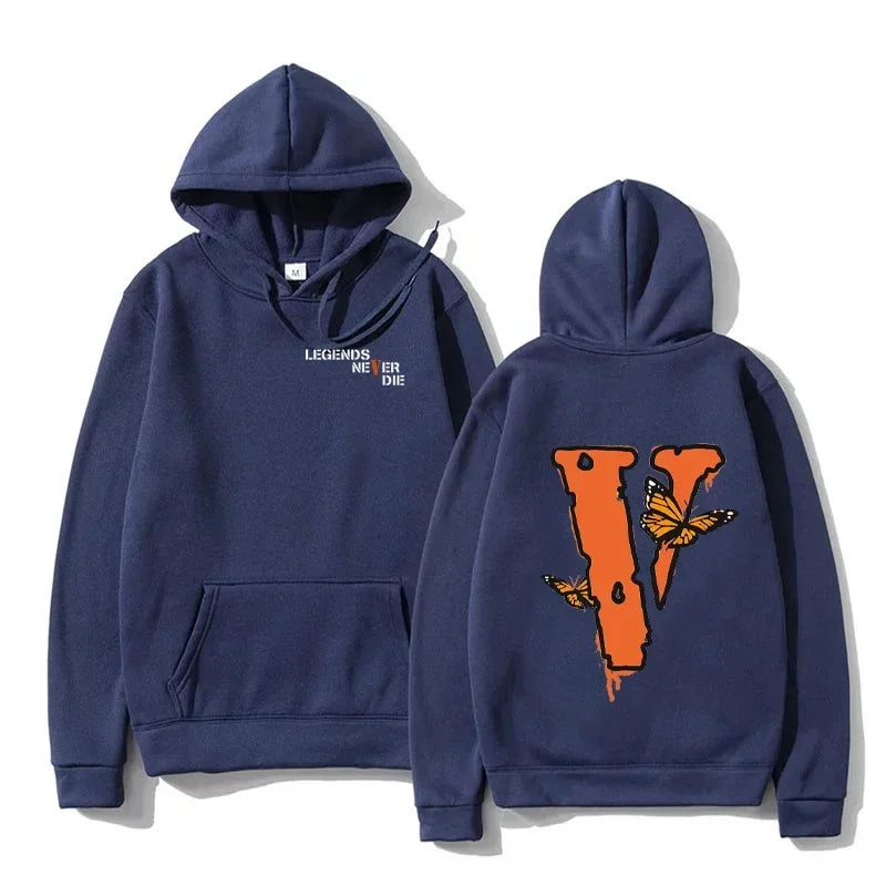 Autumn and Winter Men's Loose Big V Printed Hoodie Casual Solid Color Warm Fleece Hooded Sweatshirt Autumn and Winter Top
