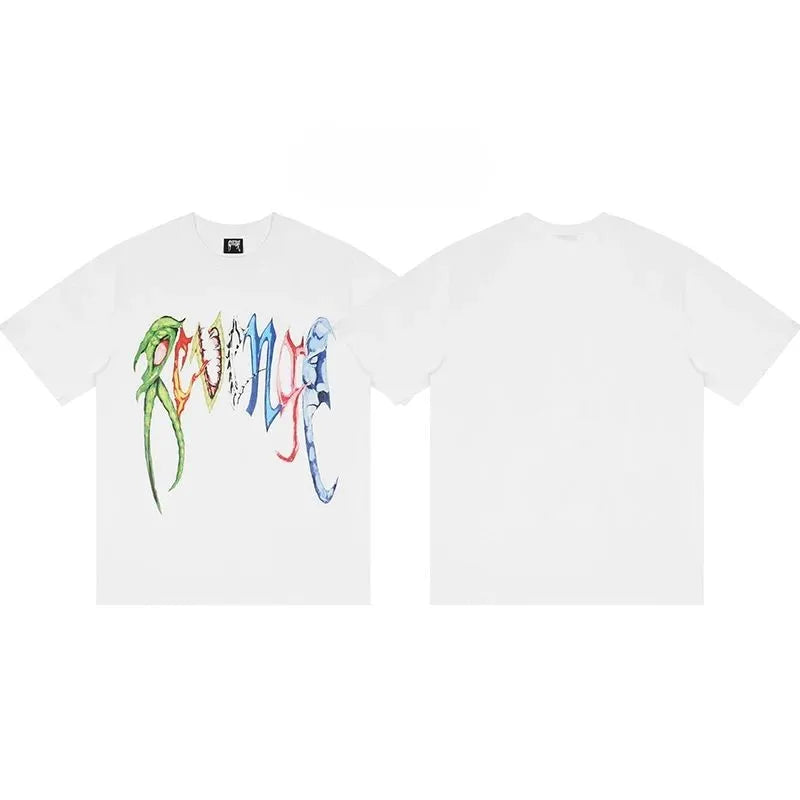 2025 REVENGE Style Fashion Alphabet Keel Smoke Skull Rap XX High Street American Short Sleeve T-shirt High Quality Luxury Brand