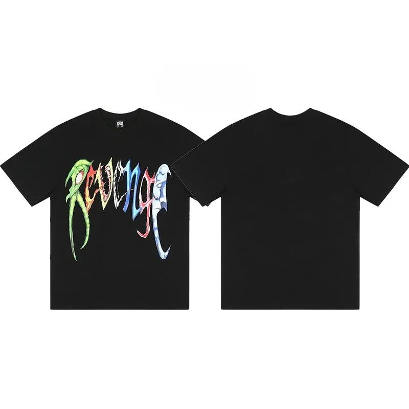 2025 REVENGE Style Fashion Alphabet Keel Smoke Skull Rap XX High Street American Short Sleeve T-shirt High Quality Luxury Brand